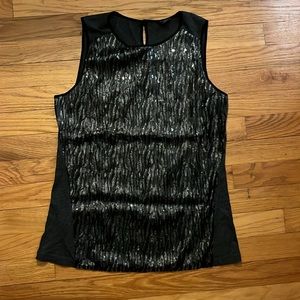 Ann Taylor women’s petite M Black Sequin  sleeveless lined sequin top